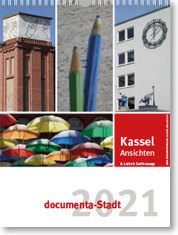 Titelblatt Kalender Kassel Ansichten 2021 Kalendertiteblatt mit Motiven vom Kuba, der Uni und Schule